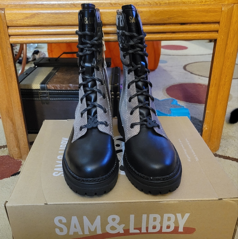 Khaki Canvas and Leather Combat Boots